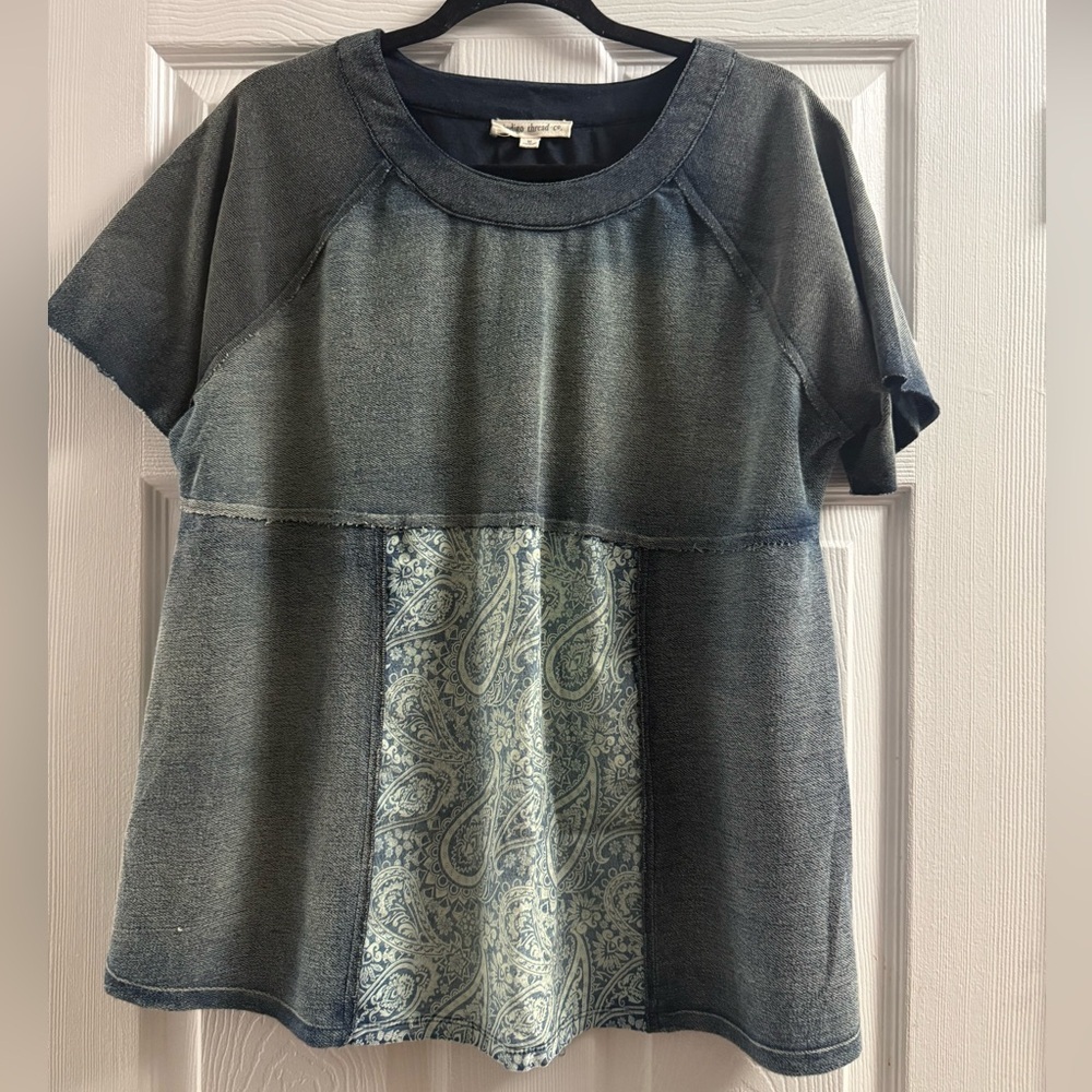 Indigo Thread Co Paisley Short Sleeve Shirt Size Medium